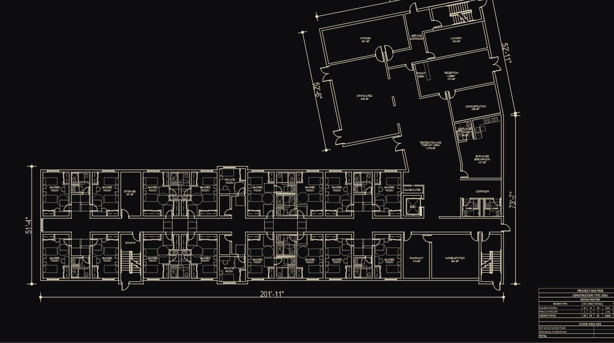 Plano preliminar de Guaynabo Senior Paradise, facility de cuidado asistido de 75 camas en Guaynabo, Puerto Rico